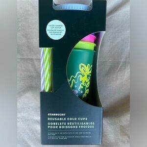 🆕Starbucks Reusable Cold Cups with Lids and Straws::NIB::Set of Five 24 oz
